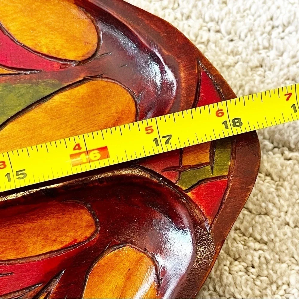 Vintage Mid Century Wooden Serving Tray Platter Boho Exotic Wood Divided Carved